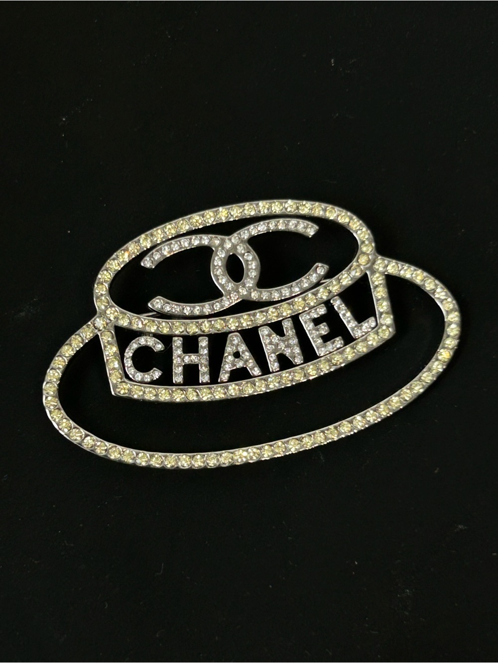 Chanel Crystal CC Logo Brooch in Clear/Silver